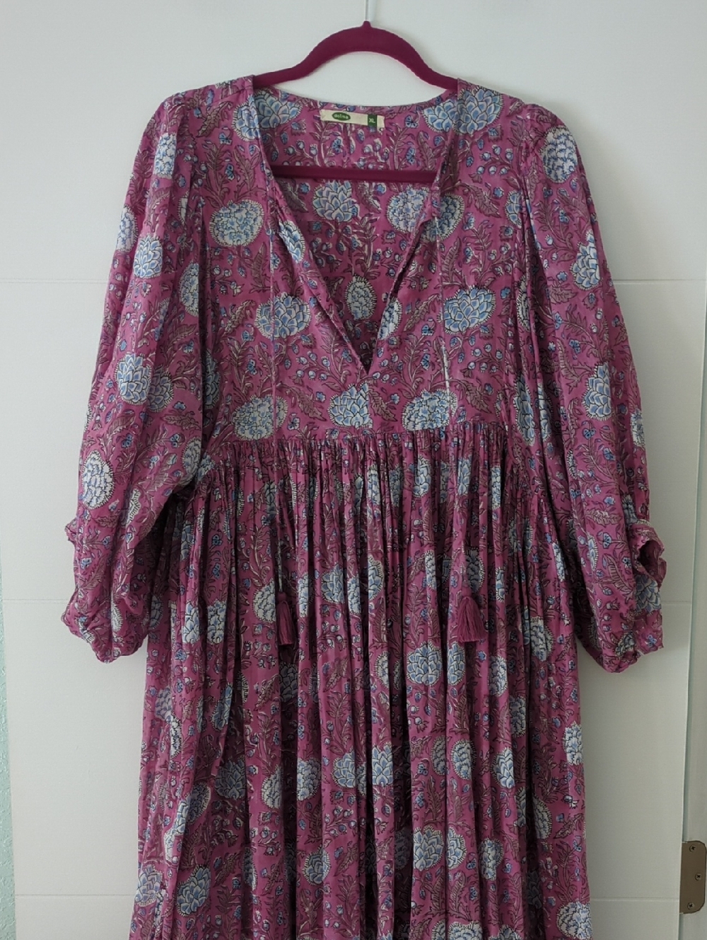 Women's Purple Floral Midi Dress - Boho Pleated Style - Picture 3 of 8